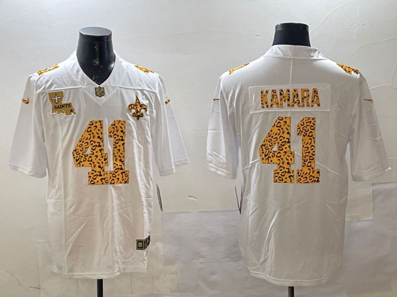 Men New Orleans Saints #41 Kamara White Panther pattern Nike 2025 Limited NFL Jersey style 2